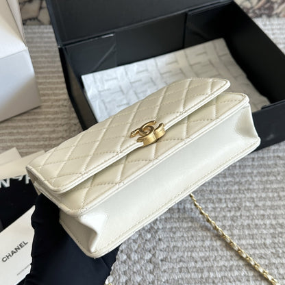 Chanel Mini Single Flap Bag Gold Hardware White 19Cm