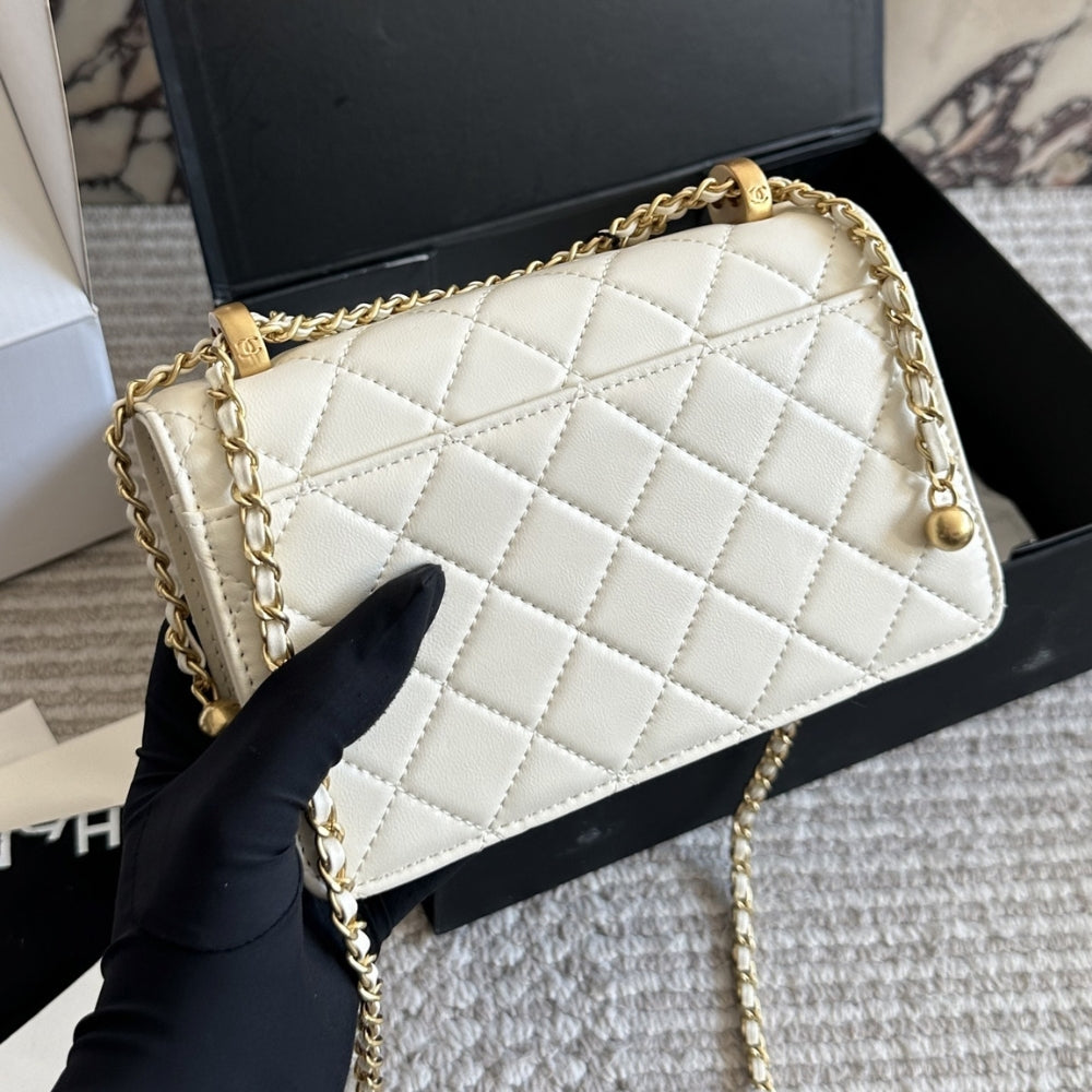 Chanel Mini Single Flap Bag Gold Hardware White 19Cm