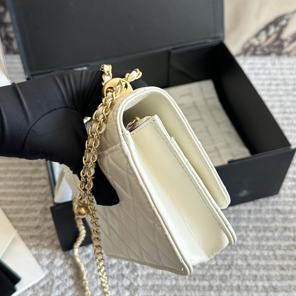 Chanel Mini Single Flap Bag Gold Hardware White 19Cm