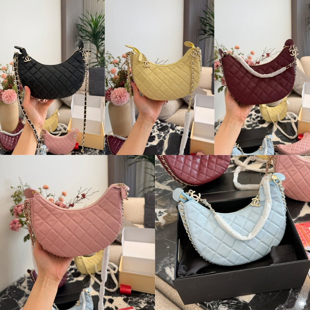 Chanel Hobo Bag Shiny Gold Metal Black 20Cm