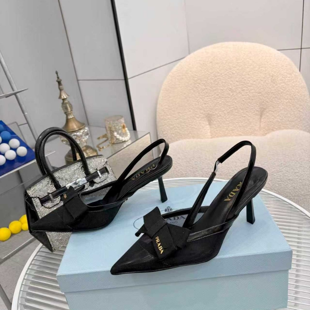 Prada Mesh Fabric Slingback Pumps In Black