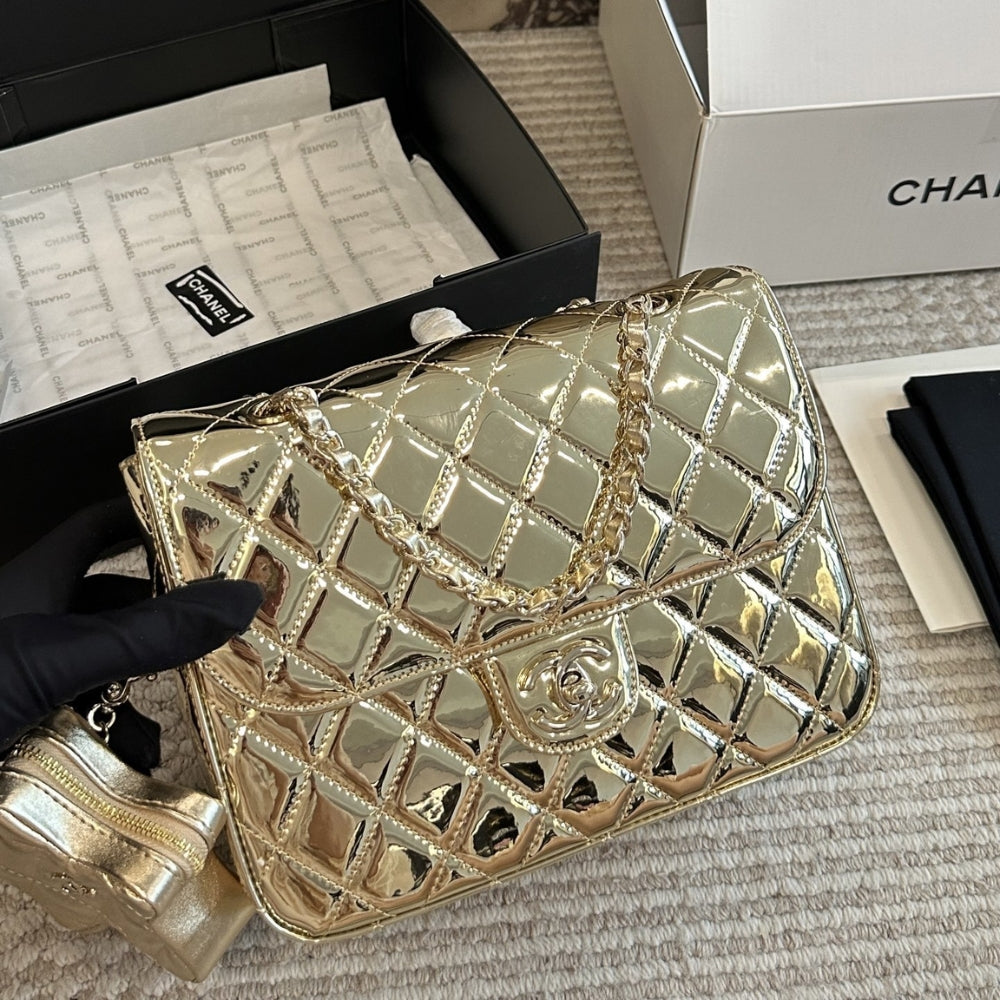 Chanel Backpack And Star Coin Purse Metallic Mirror Gold 23Cm