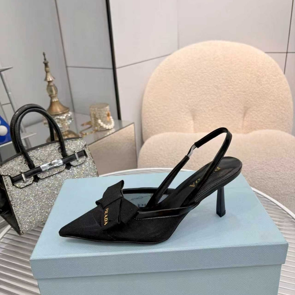 Prada Mesh Fabric Slingback Pumps In Black