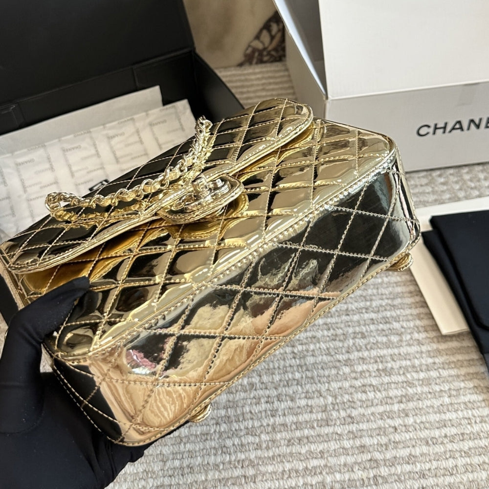 Chanel Backpack And Star Coin Purse Metallic Mirror Gold 23Cm