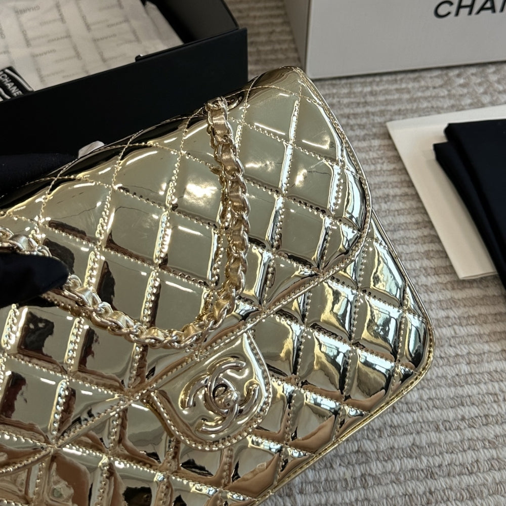 Chanel Backpack And Star Coin Purse Metallic Mirror Gold 23Cm