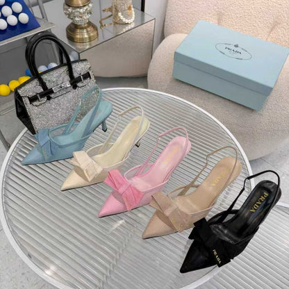 Prada Mesh Fabric Slingback Pumps In Black