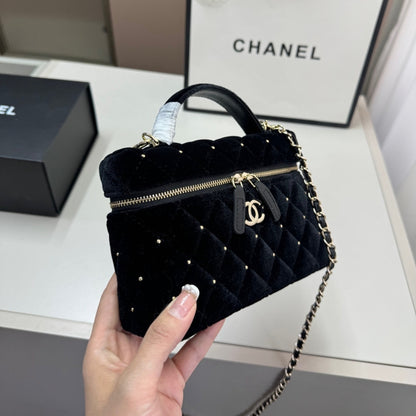 Chanel Vanity With Chain Velvet Diamante And Gold Tone Metal Black 19Cm