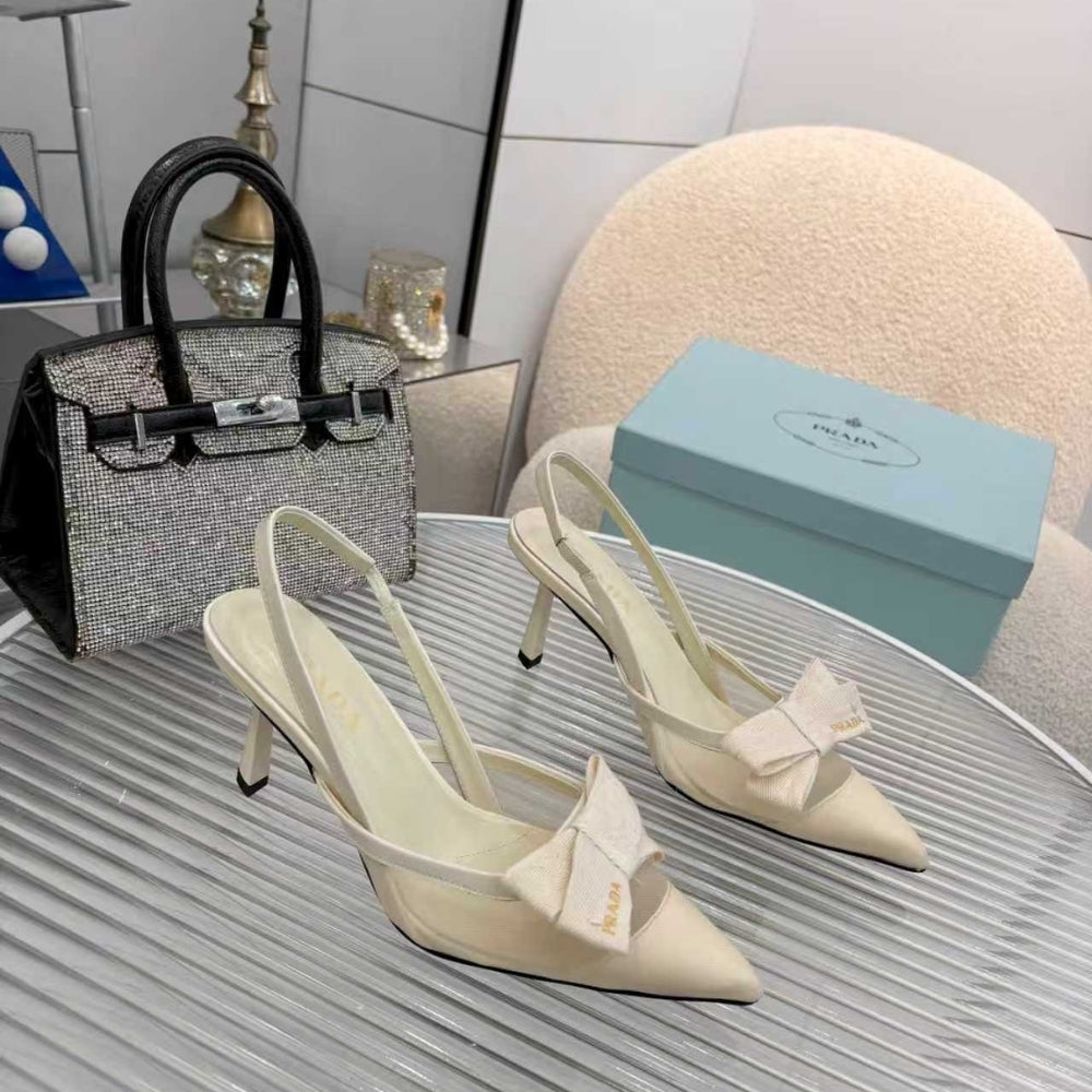 Prada Mesh Fabric Slingback Pumps In White