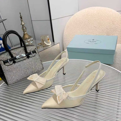 Prada Mesh Fabric Slingback Pumps In White