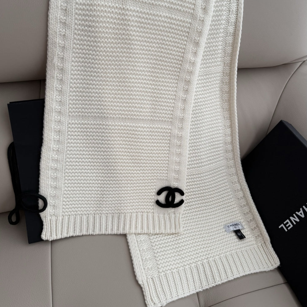 Chanel Cashmere Knit Scarve White