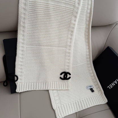 Chanel Cashmere Knit Scarve White