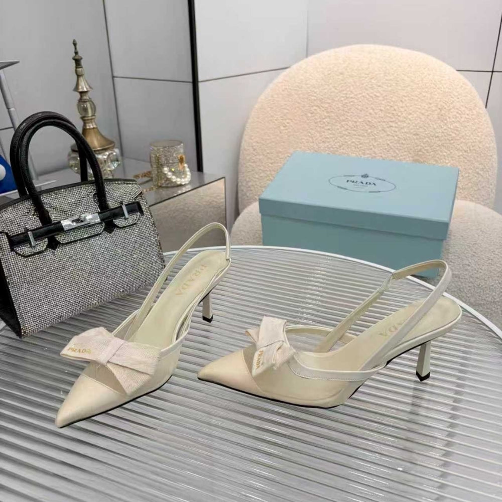 Prada Mesh Fabric Slingback Pumps In White