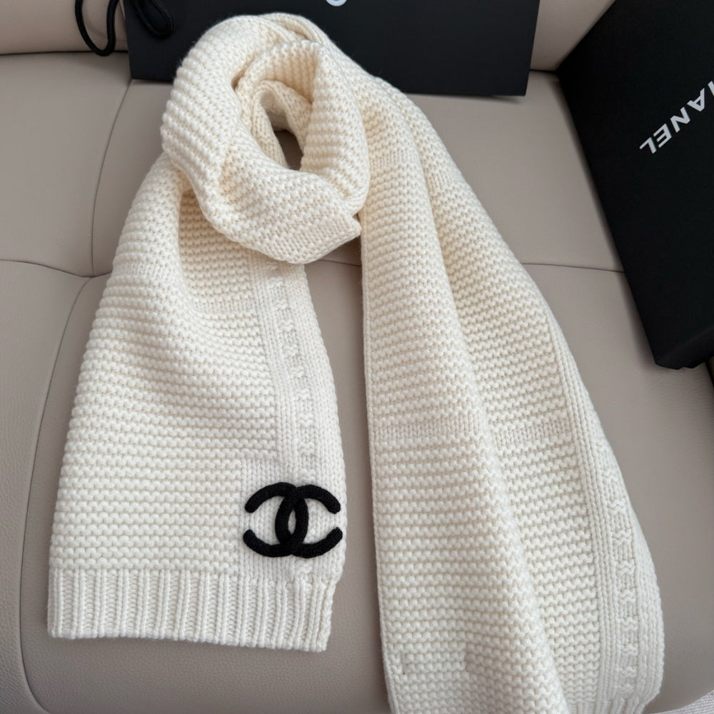 Chanel Cashmere Knit Scarve White