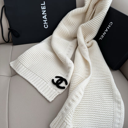 Chanel Cashmere Knit Scarve White
