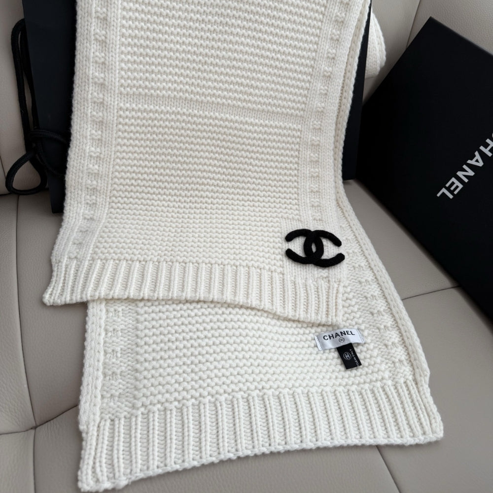 Chanel Cashmere Knit Scarve White
