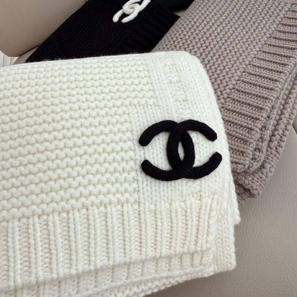Chanel Cashmere Knit Scarve White