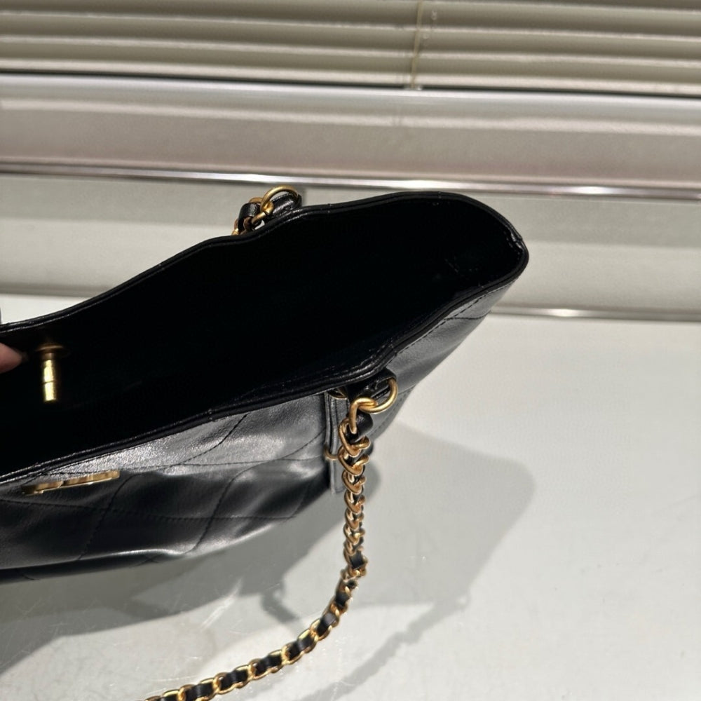 Chanel Medium Shopping Bag And Gold Tone Metal Black 35Cm