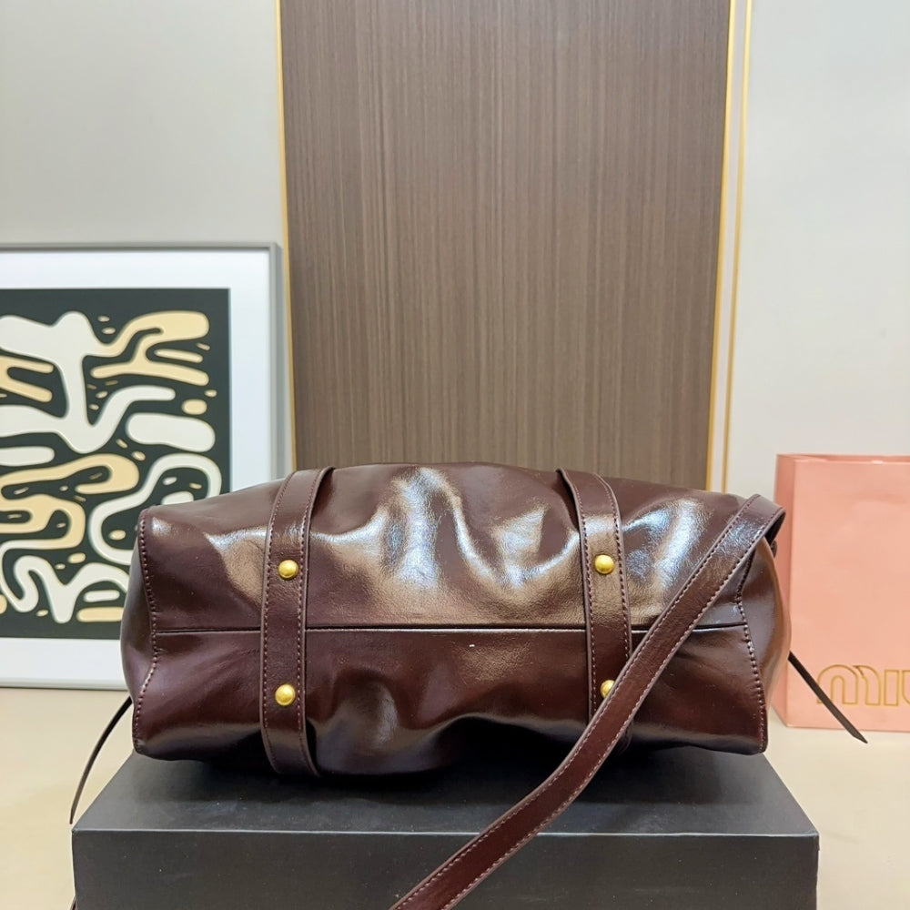 MIU MIU SIDE RIBBON 2WAY HANDBAG BURGUNDY 33CM