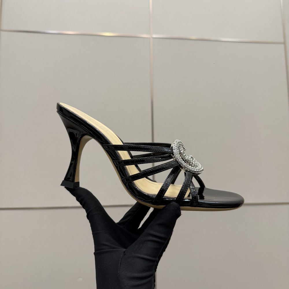Gucci Women Slide Sandal With Crystal Interlocking G Black
