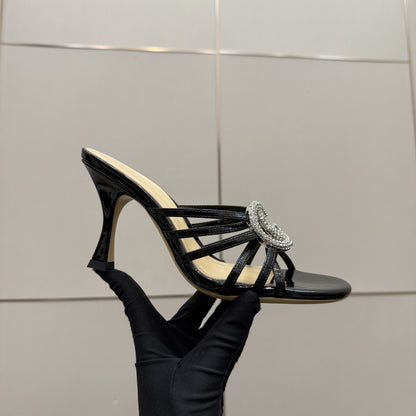 Gucci Women Slide Sandal With Crystal Interlocking G Black