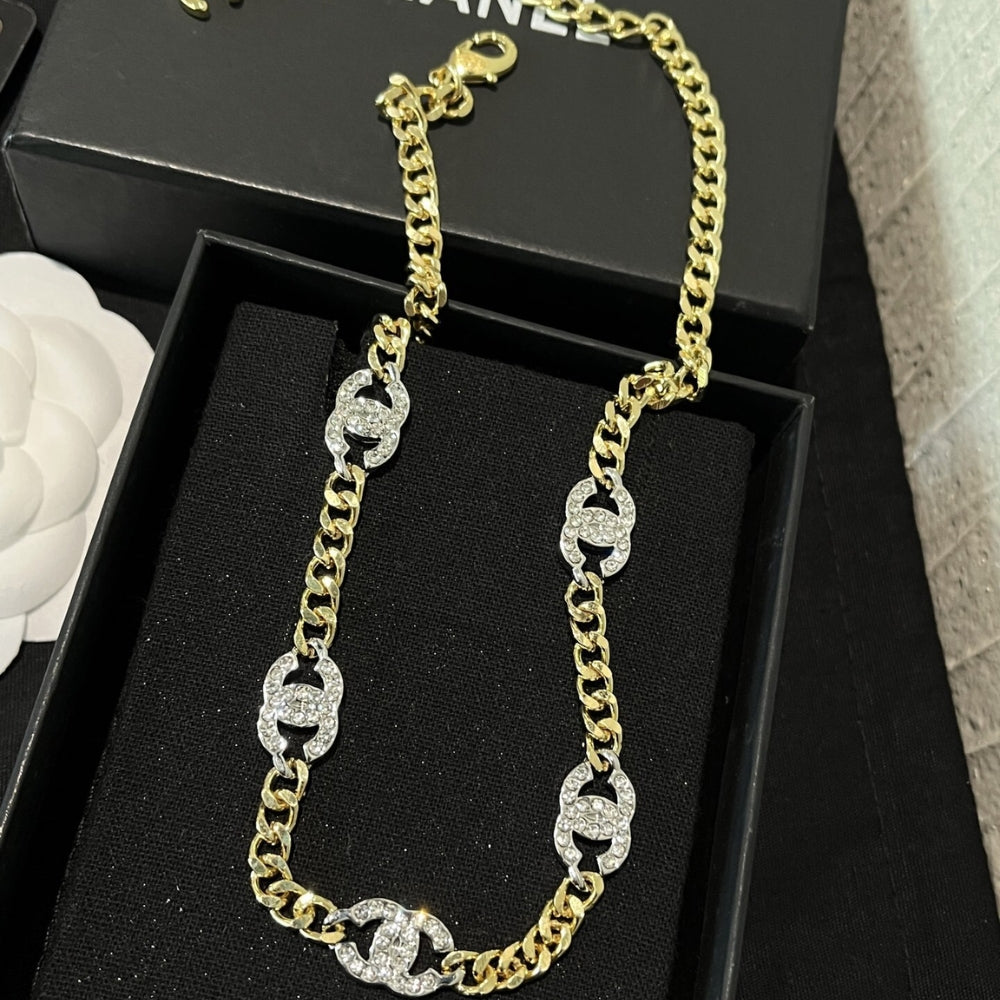 Chanel Choker Metals And Stone Grains Gold Silver And Transparent