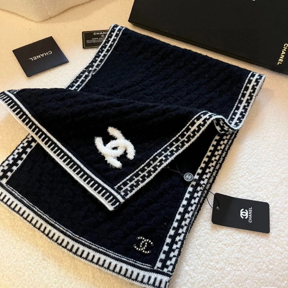 Chanel Muffler Cashmere In Black