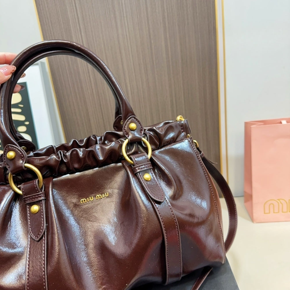 MIU MIU SIDE RIBBON 2WAY HANDBAG BURGUNDY 33CM
