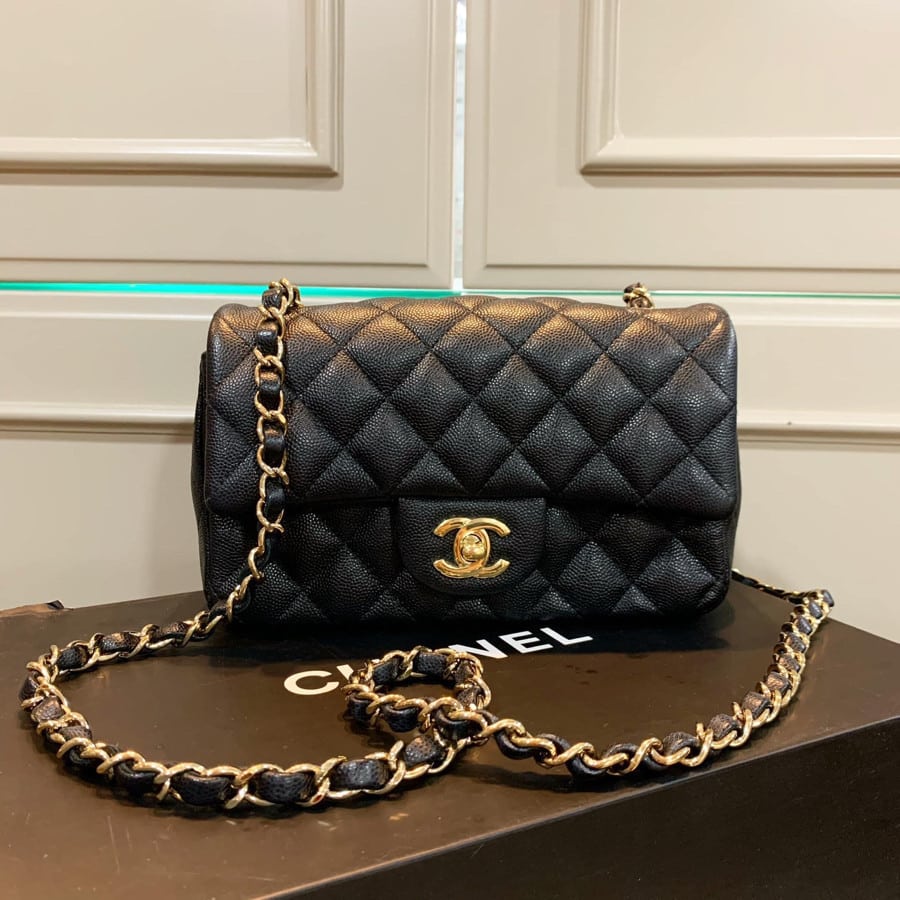 Chanel Classic Flap Caviar Black Crossbody Bag 20Cm