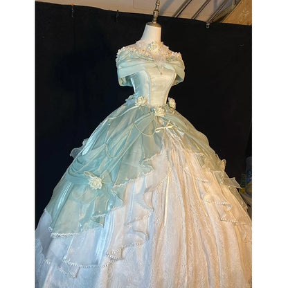 Pretty Ball Gown Sweetheart Satin Short Sleeves Long Evening Gown Prom Dresses
