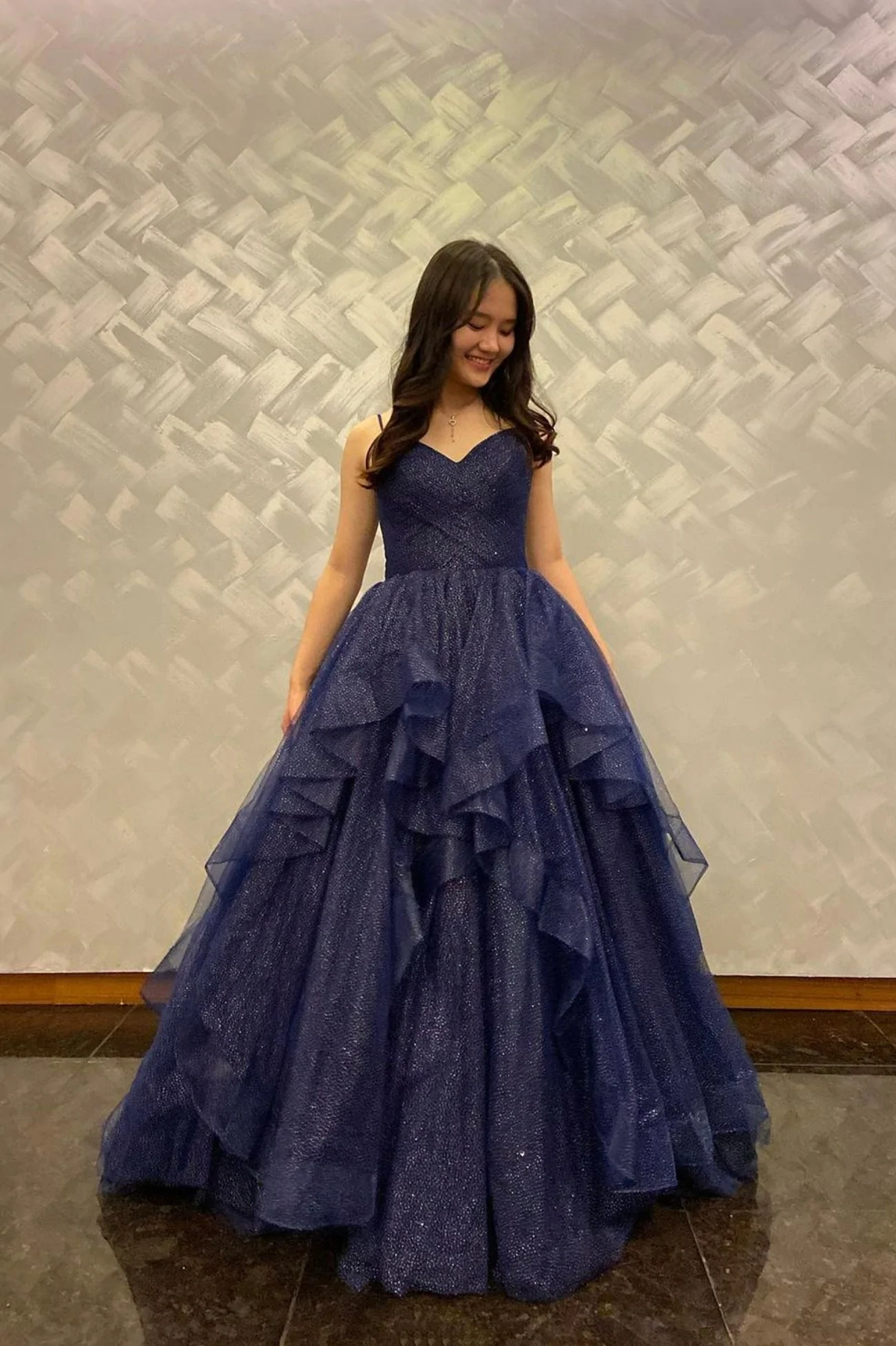Blue tullel long prom dress blue evening gown cc314