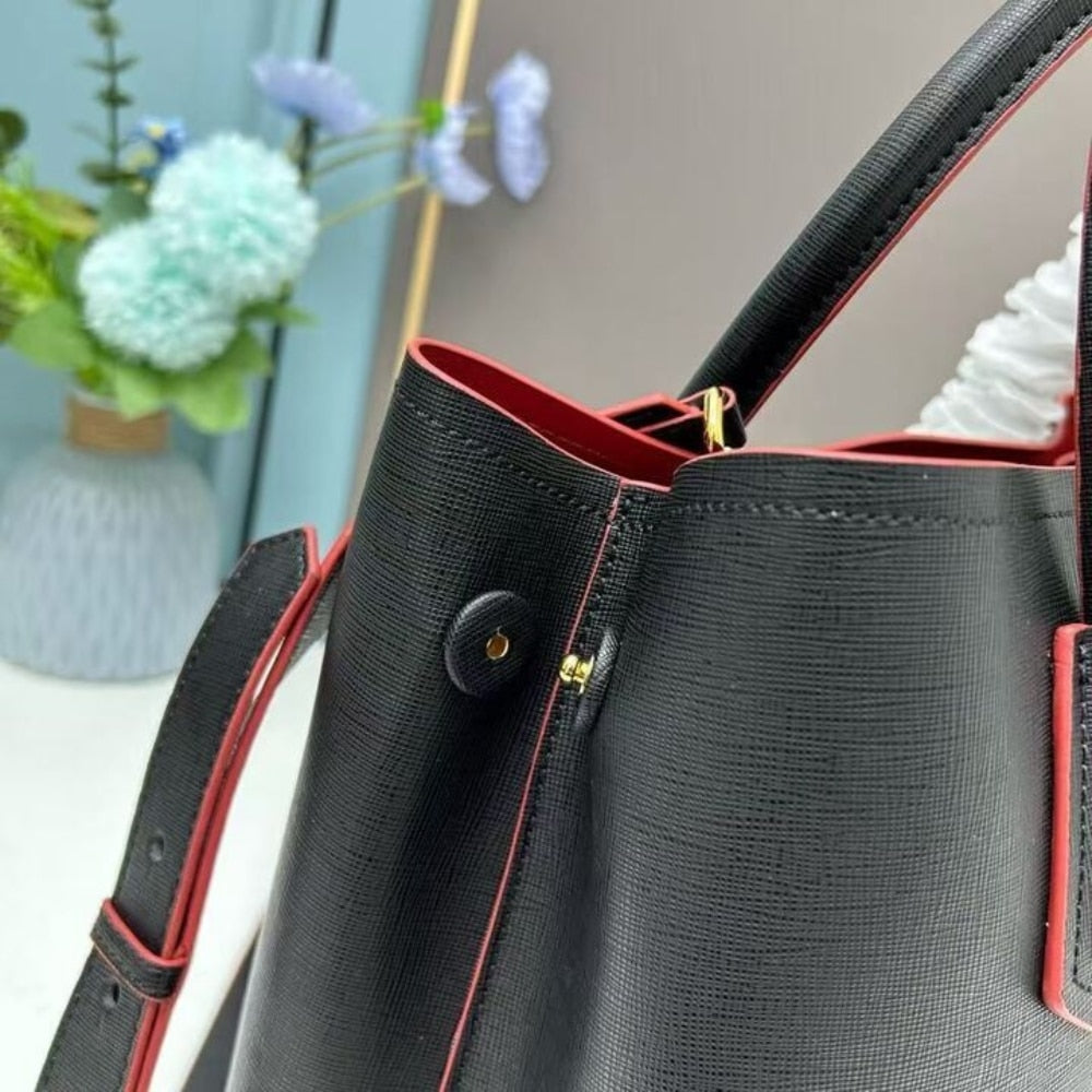 Prada Saffiano Cuir Double Small Tote Bag Black 30Cm