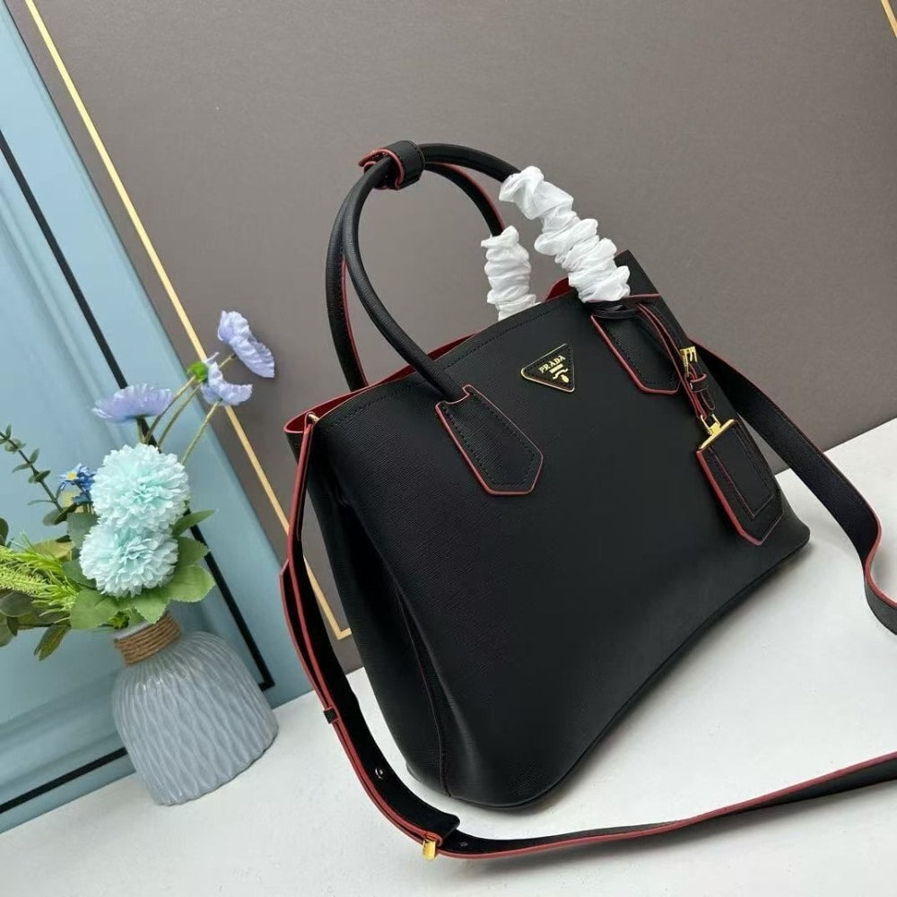 Prada Saffiano Cuir Double Small Tote Bag Black 30Cm