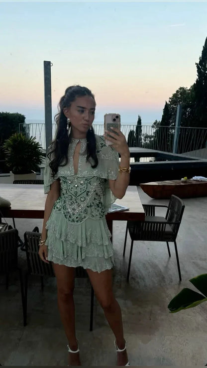 Vintage Embroidery Beaded Homecoming Dress A-Line Backless Party Dress Short Cocktail Dress TP4614