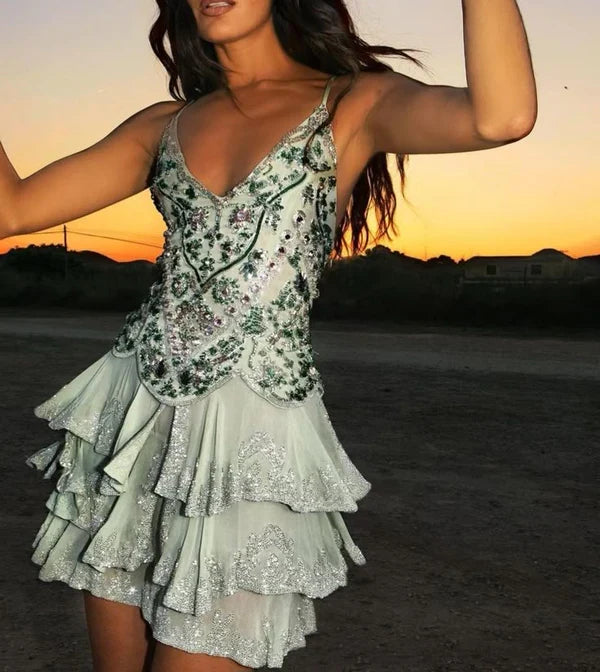 Vintage Embroidery Beaded Homecoming Dress A-Line Backless Party Dress Short Cocktail Dress TP4614