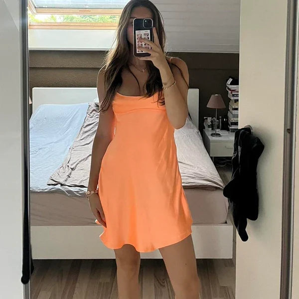 Cute Orange Satin Spaghetti Strap Sheath Short Party Dress Cocktail Dress Homecoming Dress TP4457