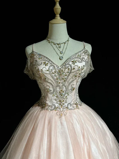 Vintage Pink Beaded Embroidery A-Line Homecoming Dress Spaghetti Strap Party Dress Short Chiffon Cocktail Dress TP4608