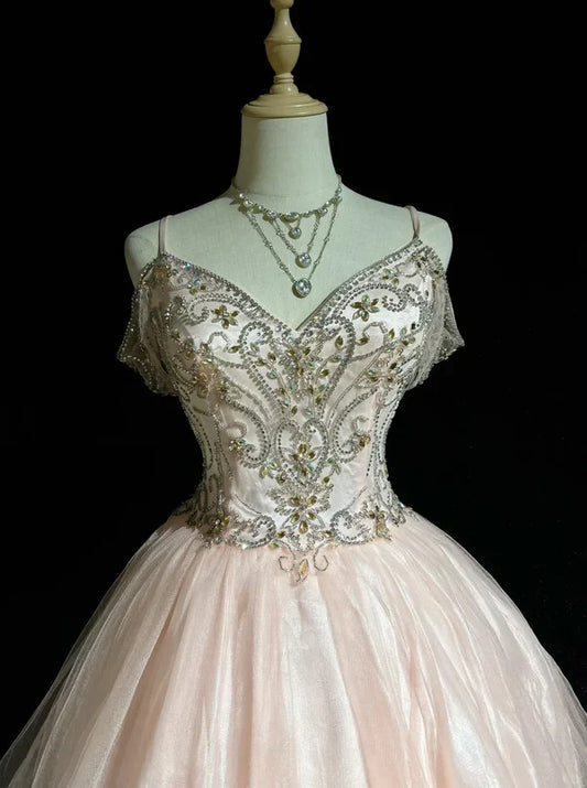 Vintage Pink Beaded Embroidery A-Line Homecoming Dress Spaghetti Strap Party Dress Short Chiffon Cocktail Dress TP4608