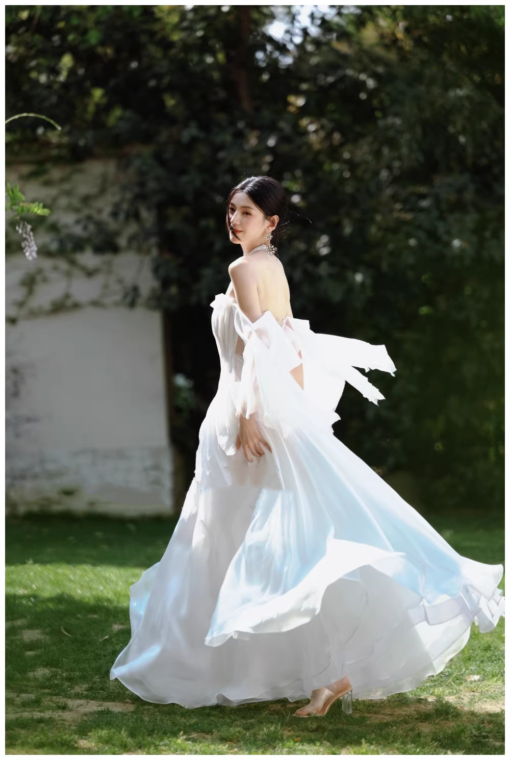 Fairy Off The Shoulder White Chiffon Pleated Pearls Long Party Dress Birthday Evening Gown