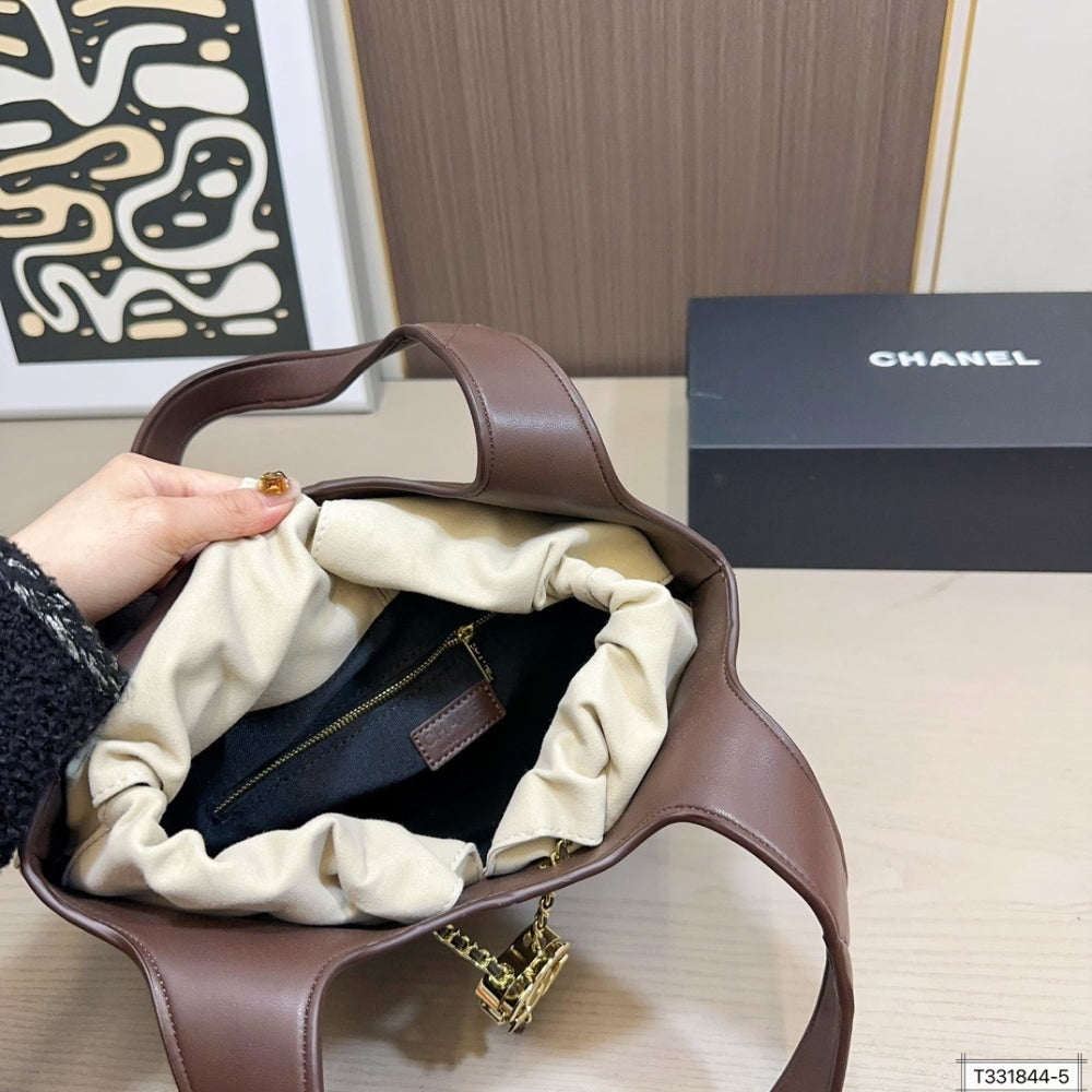 Chanel Large Shopping Bag Gold Tone Hardware Brown 32Cm