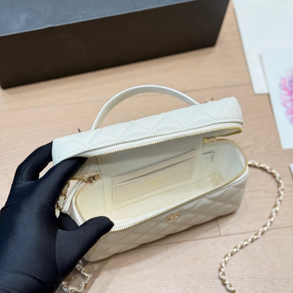 Chanel Classic Vanity With Chain Gold Hardware White 19Cm