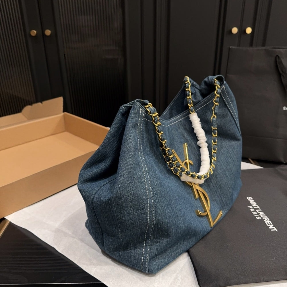 Saint Laurent Chain Hobo Bag Denim Blue 30cm