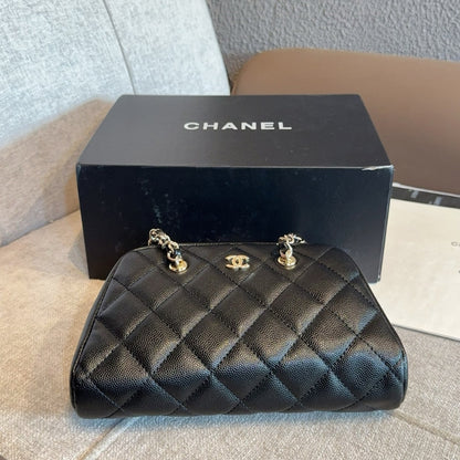 Chanel Clutch With Strap Gold Metal In Black 20Cm