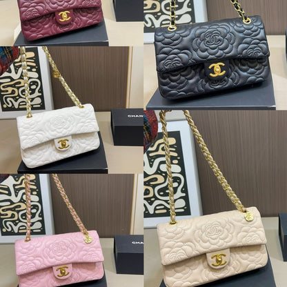 Chanel Flap Bag With Camellia Flower Chain Beige 26Cm