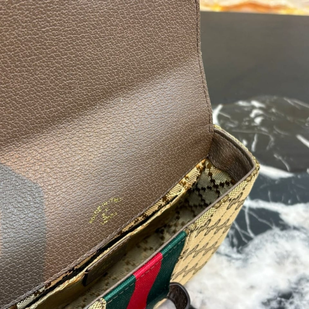Gucci Horsebit 1955 Small Shoulder Bag GG Canvas Sand And Brown 21cm