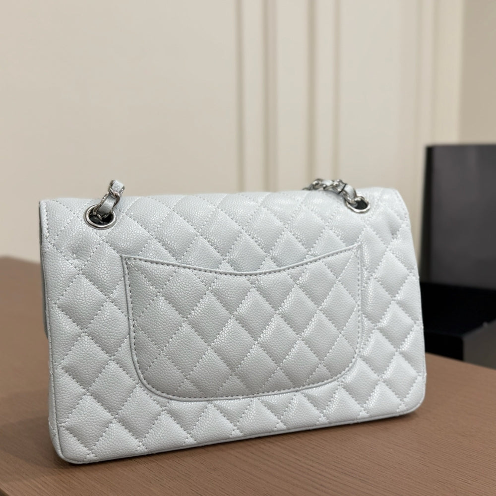 Chanel Classic Double Flap Bag Silver Hardware Baby Blue 25cm