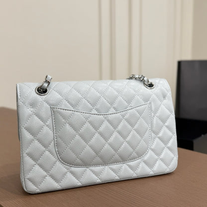 Chanel Classic Double Flap Bag Silver Hardware Baby Blue 25cm