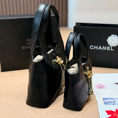 Chanel Small Shopping Bag Gold Tone Hardware Black 22Cm