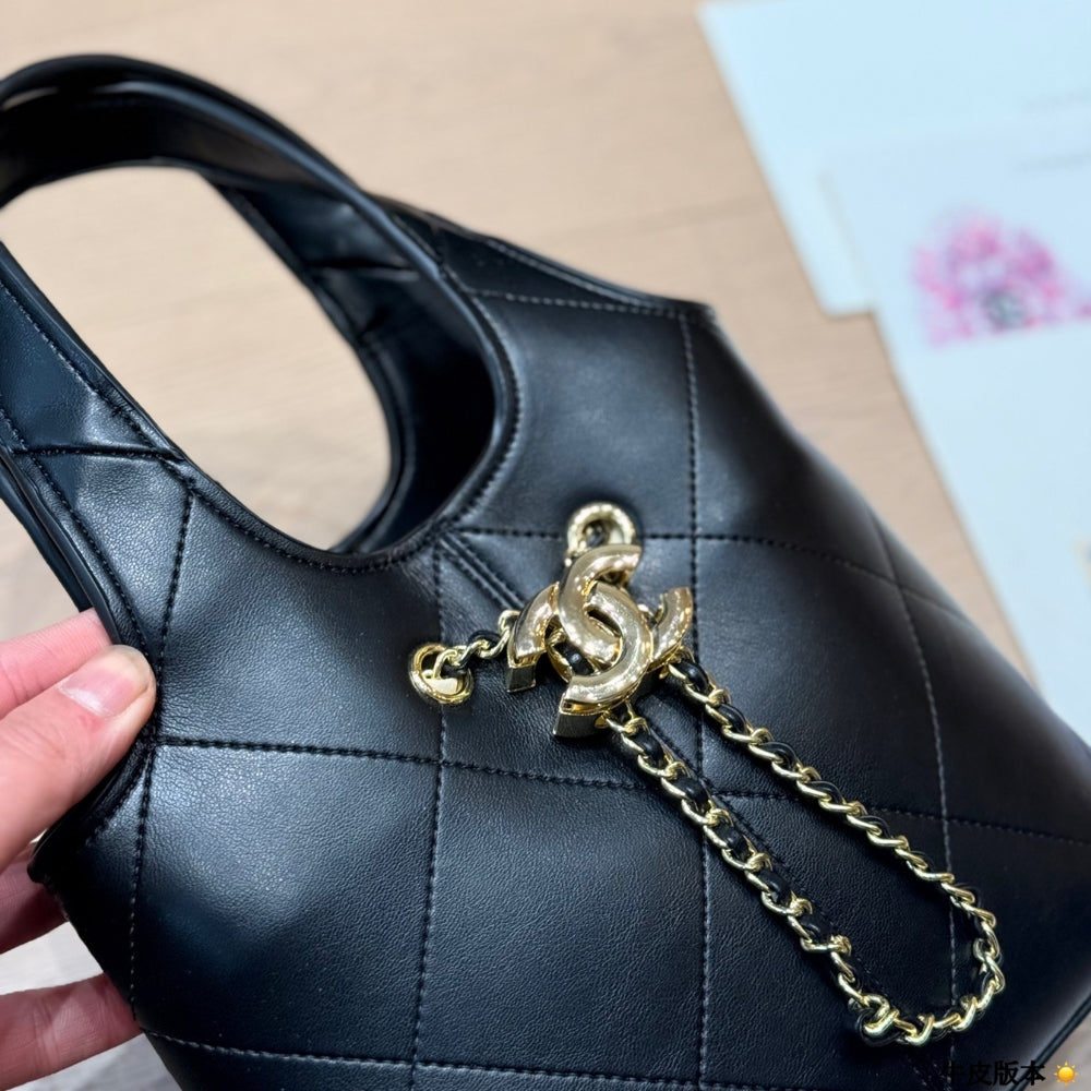 Chanel Small Shopping Bag Gold Tone Hardware Black 22Cm
