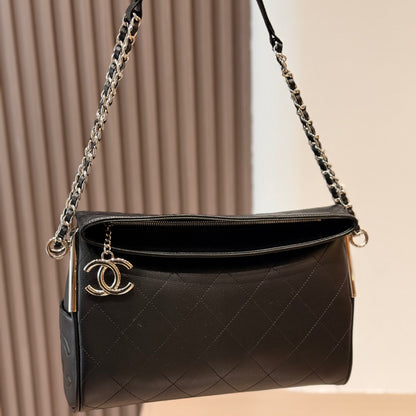 Chanel Ultimate Soft Hobo Bag Silver Hardware Black 38Cm