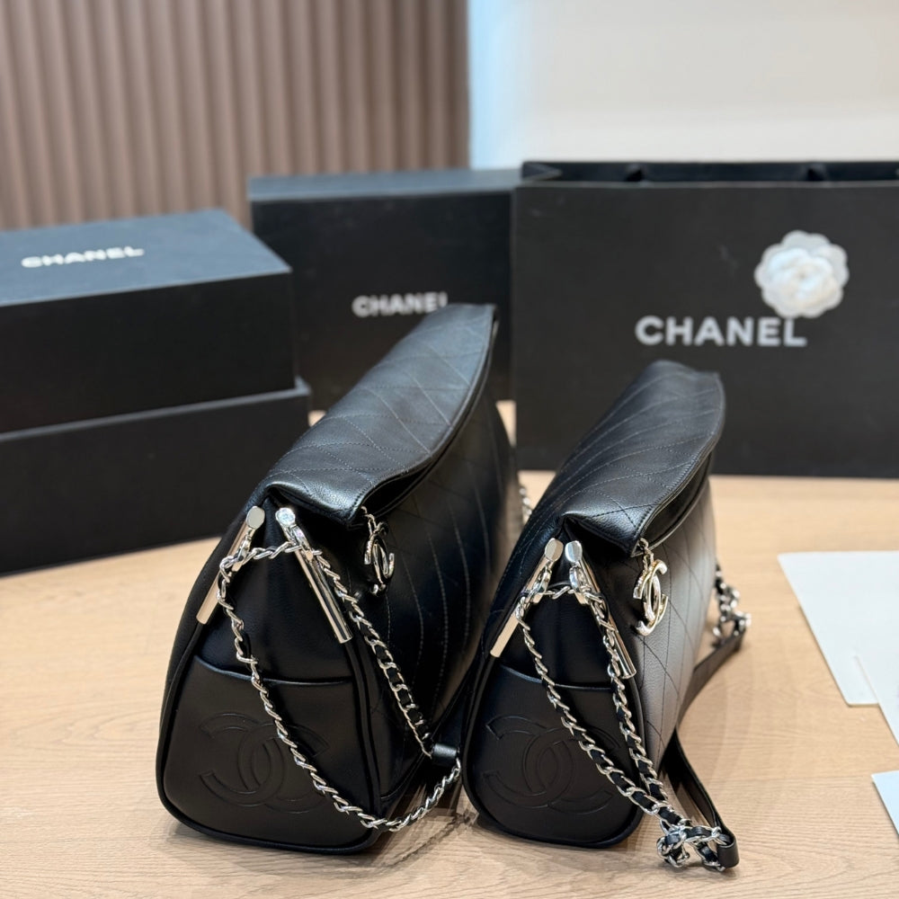 Chanel Ultimate Soft Hobo Bag Silver Hardware Black 38Cm
